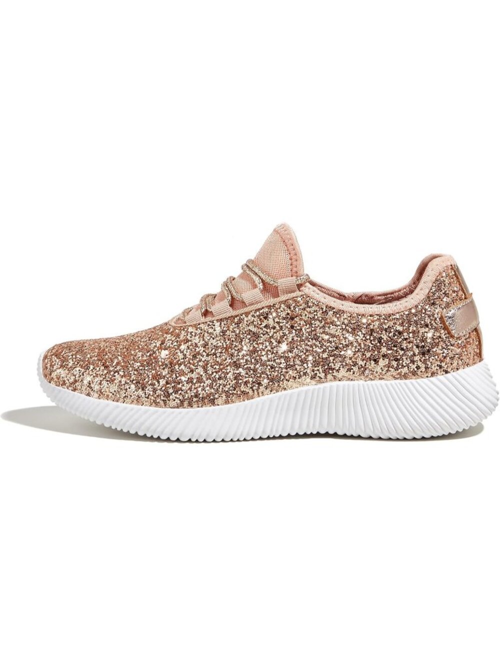 Women's Rose Gold Glitter Lightweight Slip On Running Fashion Walking Sneaker